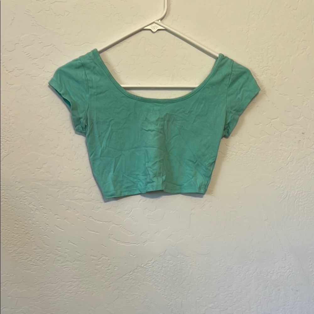 Green Fitted Crop Top with Scoop Neckline